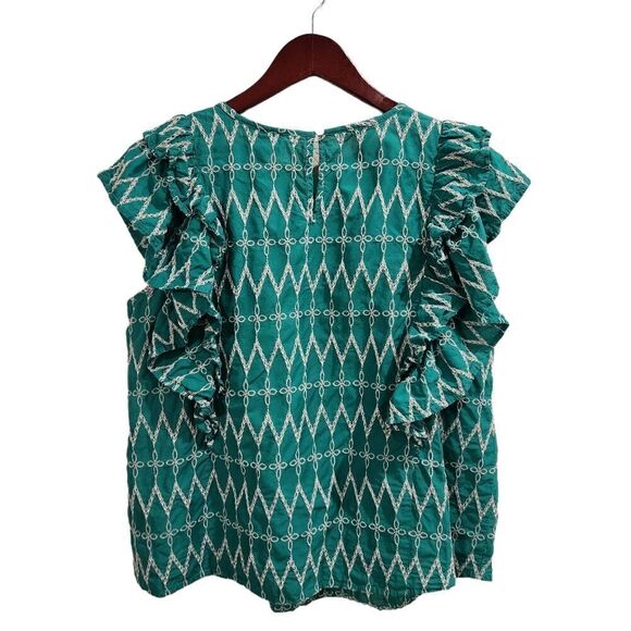 Universal Thread Flounce Embroidered Ruffle Blouse Green XXL Women's - Picture 4 of 6